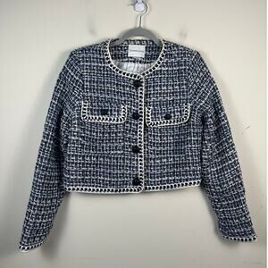 Christian Lacroix Navy And White Tweed Cropped Blazer Jacket Size Small EUC